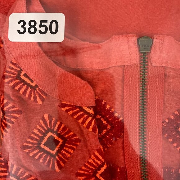 J Crew Dress Womens Small Orange Linen Blend Sleeveless Embroidered Casual - Picture 12 of 13